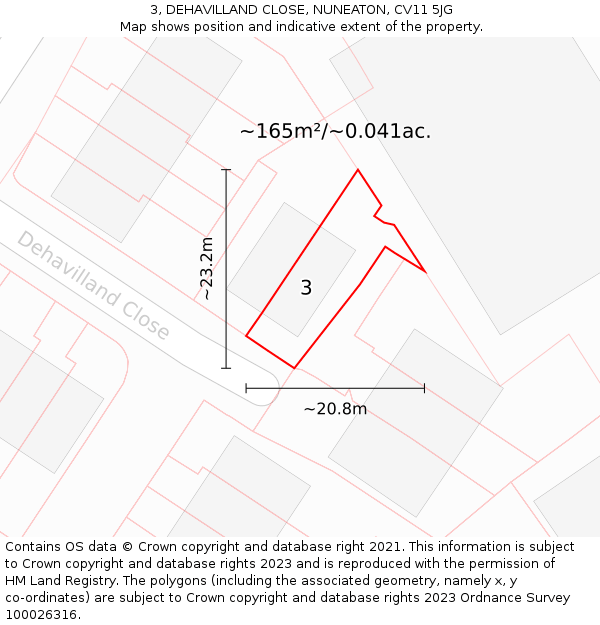 3, DEHAVILLAND CLOSE, NUNEATON, CV11 5JG: Plot and title map