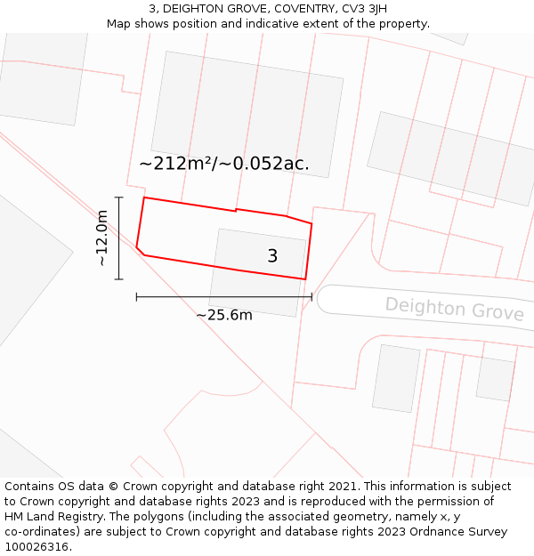 3, DEIGHTON GROVE, COVENTRY, CV3 3JH: Plot and title map