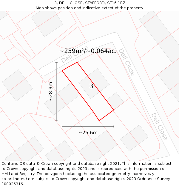 3, DELL CLOSE, STAFFORD, ST16 1RZ: Plot and title map