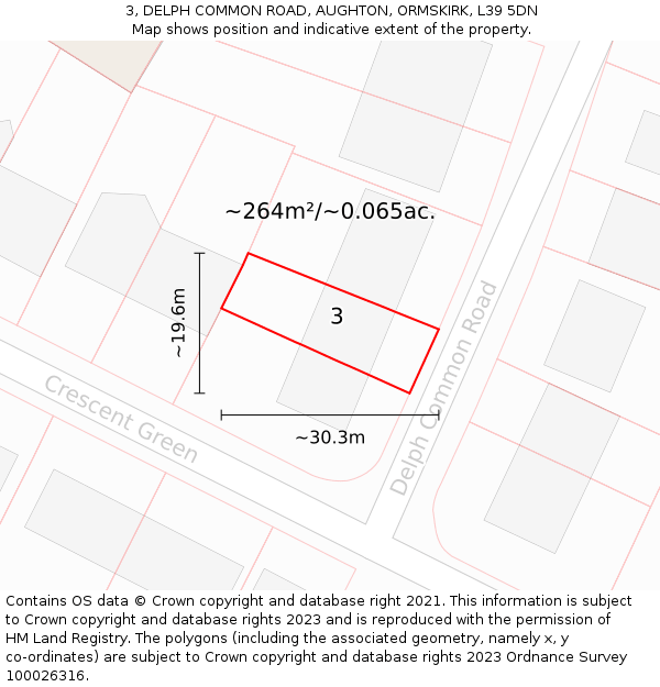 3, DELPH COMMON ROAD, AUGHTON, ORMSKIRK, L39 5DN: Plot and title map