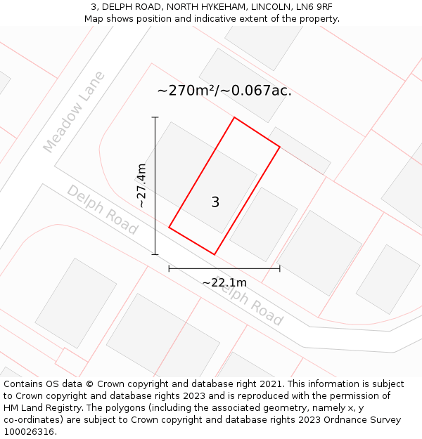3, DELPH ROAD, NORTH HYKEHAM, LINCOLN, LN6 9RF: Plot and title map