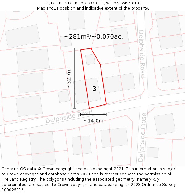 3, DELPHSIDE ROAD, ORRELL, WIGAN, WN5 8TR: Plot and title map