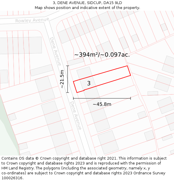 3, DENE AVENUE, SIDCUP, DA15 9LD: Plot and title map