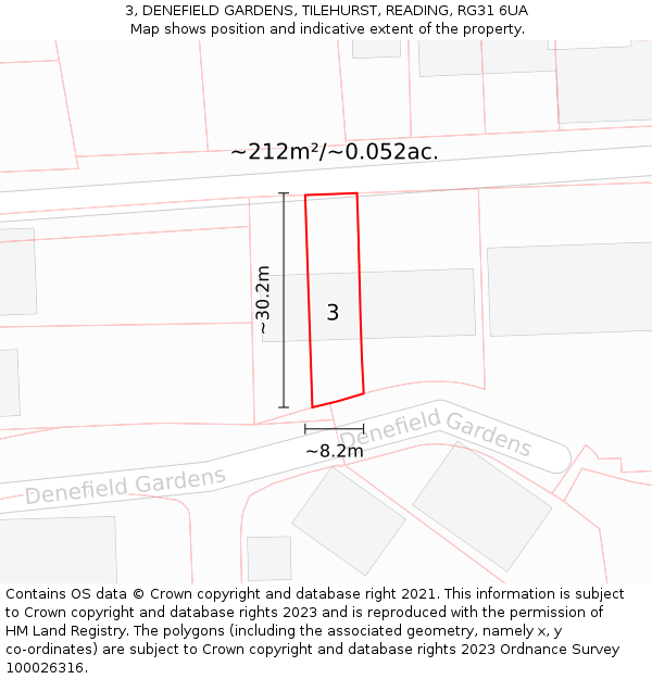 3, DENEFIELD GARDENS, TILEHURST, READING, RG31 6UA: Plot and title map