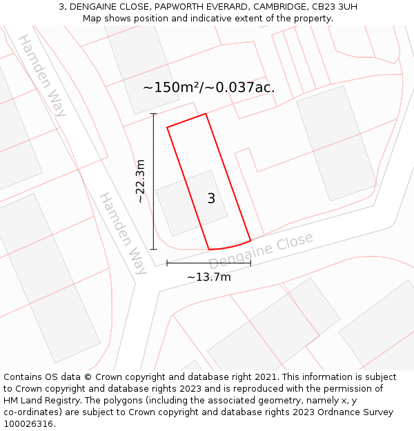 3, DENGAINE CLOSE, PAPWORTH EVERARD, CAMBRIDGE, CB23 3UH: Plot and title map