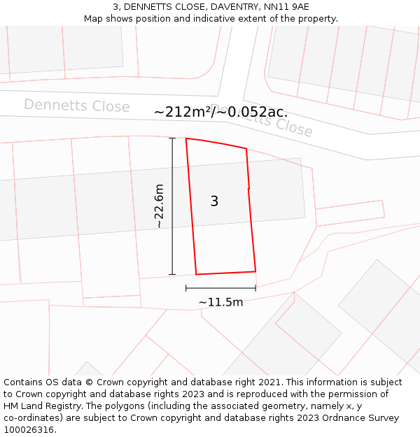 3, DENNETTS CLOSE, DAVENTRY, NN11 9AE: Plot and title map