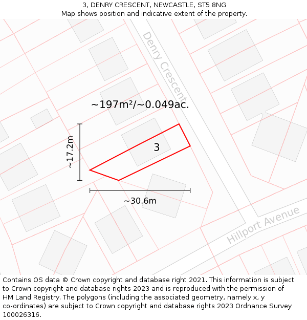 3, DENRY CRESCENT, NEWCASTLE, ST5 8NG: Plot and title map