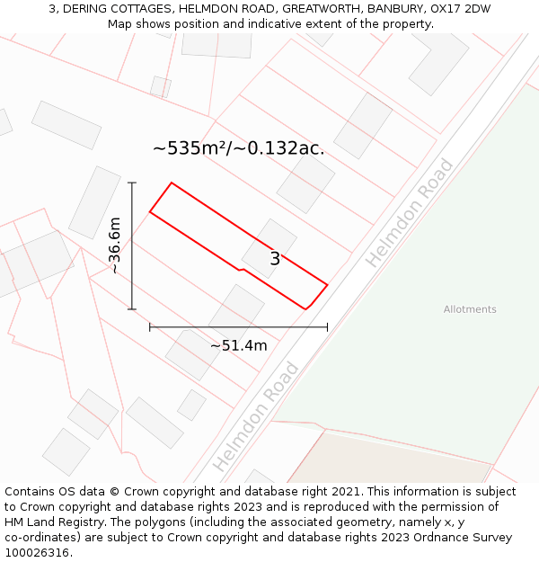 3, DERING COTTAGES, HELMDON ROAD, GREATWORTH, BANBURY, OX17 2DW: Plot and title map