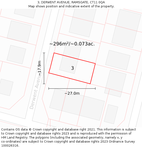 3, DERWENT AVENUE, RAMSGATE, CT11 0QA: Plot and title map