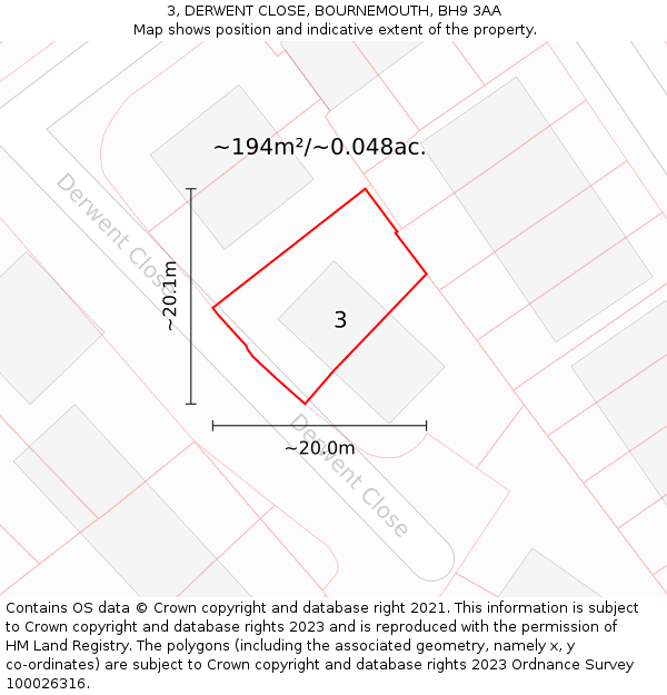 3, DERWENT CLOSE, BOURNEMOUTH, BH9 3AA: Plot and title map