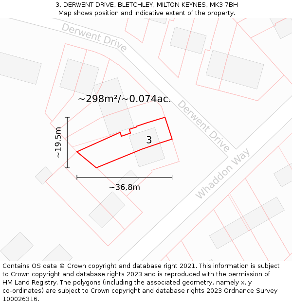 3, DERWENT DRIVE, BLETCHLEY, MILTON KEYNES, MK3 7BH: Plot and title map