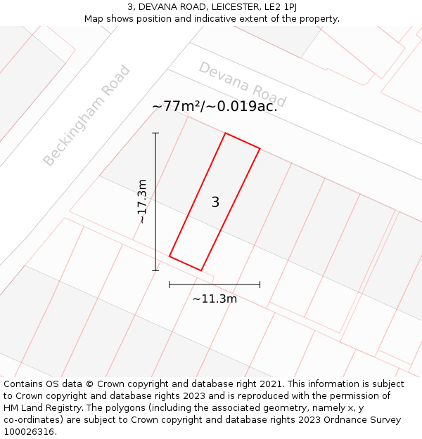 3, DEVANA ROAD, LEICESTER, LE2 1PJ: Plot and title map