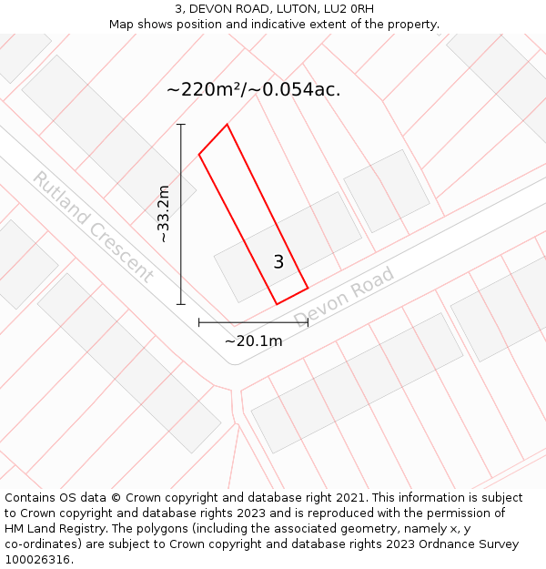 3, DEVON ROAD, LUTON, LU2 0RH: Plot and title map