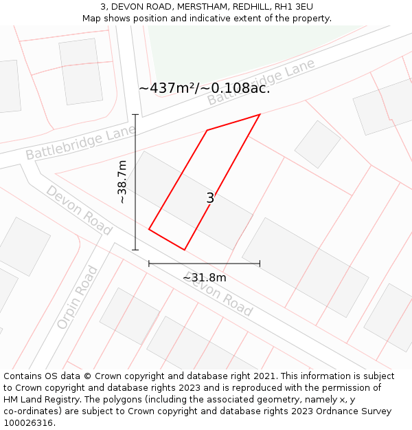 3, DEVON ROAD, MERSTHAM, REDHILL, RH1 3EU: Plot and title map
