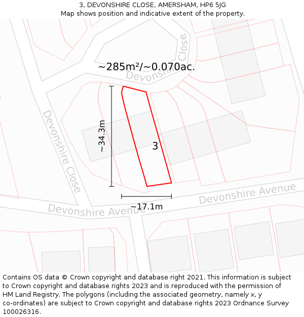 3, DEVONSHIRE CLOSE, AMERSHAM, HP6 5JG: Plot and title map