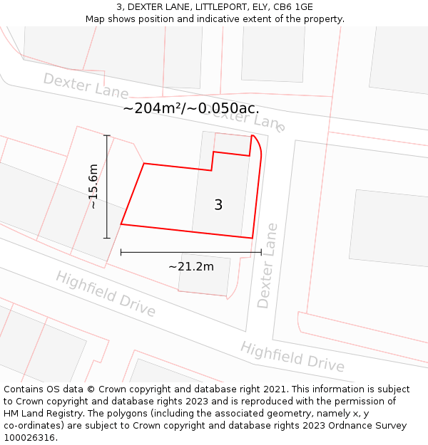 3, DEXTER LANE, LITTLEPORT, ELY, CB6 1GE: Plot and title map