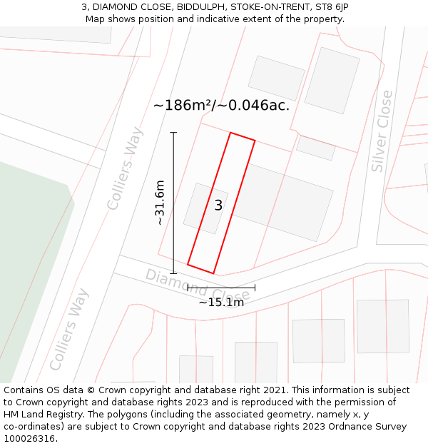 3, DIAMOND CLOSE, BIDDULPH, STOKE-ON-TRENT, ST8 6JP: Plot and title map