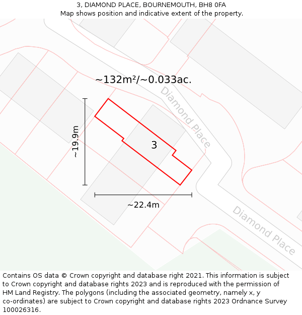 3, DIAMOND PLACE, BOURNEMOUTH, BH8 0FA: Plot and title map