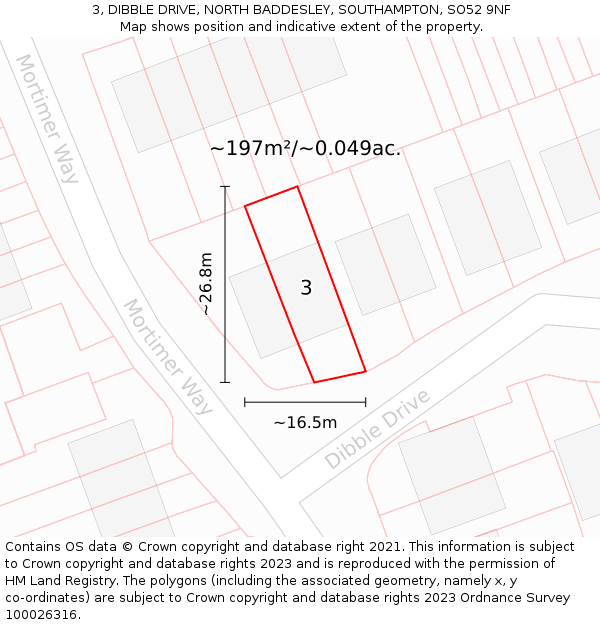 3, DIBBLE DRIVE, NORTH BADDESLEY, SOUTHAMPTON, SO52 9NF: Plot and title map