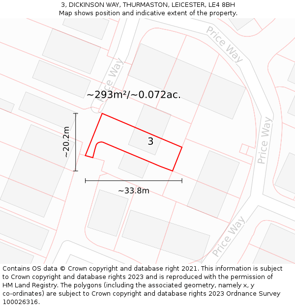 3, DICKINSON WAY, THURMASTON, LEICESTER, LE4 8BH: Plot and title map