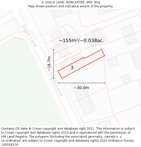3, DIGLIS LANE, WORCESTER, WR5 3DQ: Plot and title map