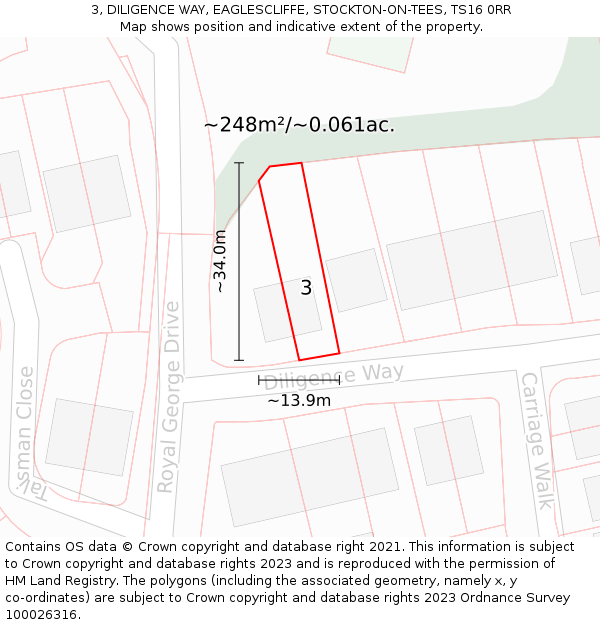 3, DILIGENCE WAY, EAGLESCLIFFE, STOCKTON-ON-TEES, TS16 0RR: Plot and title map