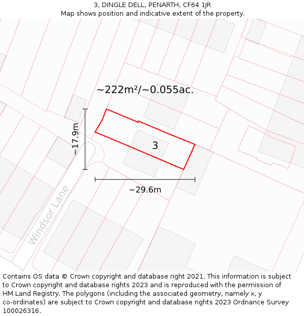 3, DINGLE DELL, PENARTH, CF64 1JR: Plot and title map