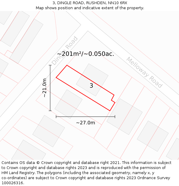 3, DINGLE ROAD, RUSHDEN, NN10 6RX: Plot and title map