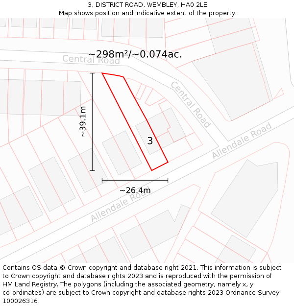 3, DISTRICT ROAD, WEMBLEY, HA0 2LE: Plot and title map