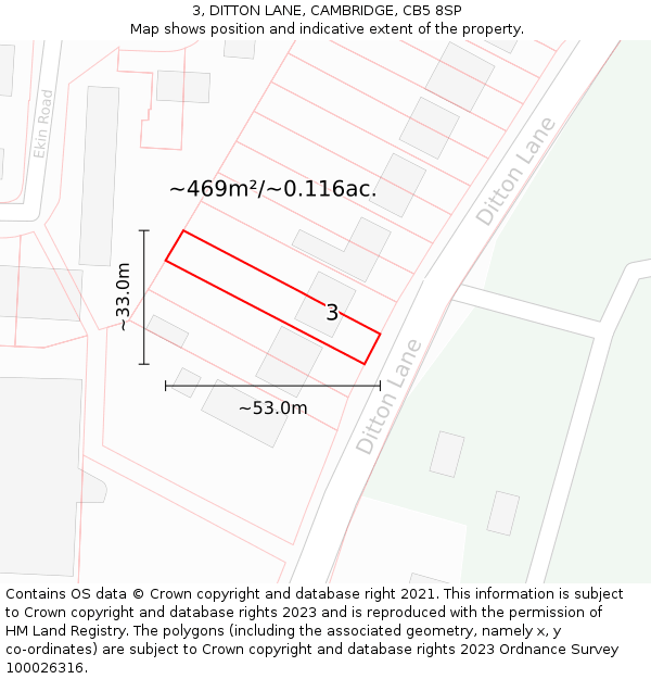 3, DITTON LANE, CAMBRIDGE, CB5 8SP: Plot and title map