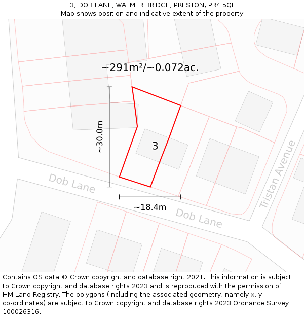 3, DOB LANE, WALMER BRIDGE, PRESTON, PR4 5QL: Plot and title map