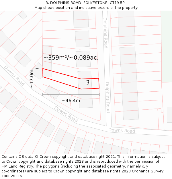 3, DOLPHINS ROAD, FOLKESTONE, CT19 5PL: Plot and title map