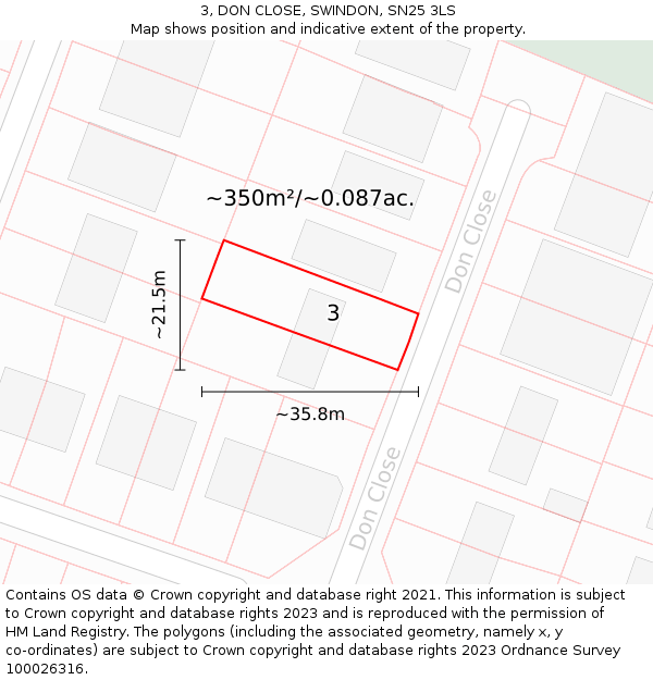 3, DON CLOSE, SWINDON, SN25 3LS: Plot and title map