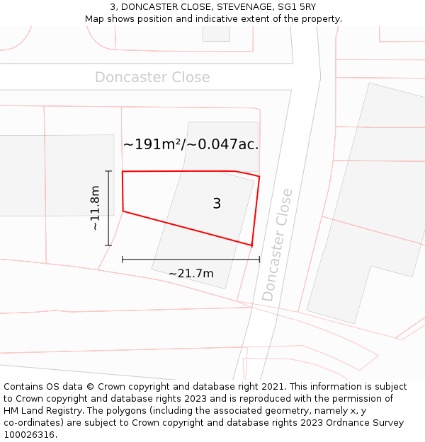 3, DONCASTER CLOSE, STEVENAGE, SG1 5RY: Plot and title map
