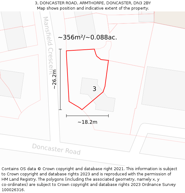 3, DONCASTER ROAD, ARMTHORPE, DONCASTER, DN3 2BY: Plot and title map