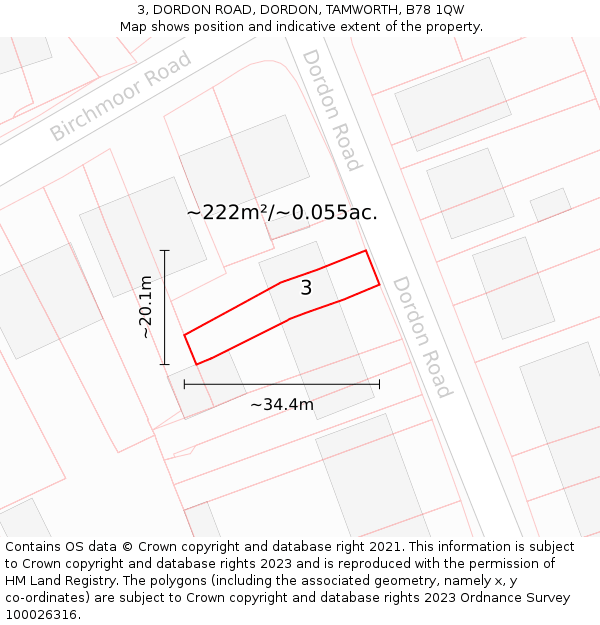 3, DORDON ROAD, DORDON, TAMWORTH, B78 1QW: Plot and title map