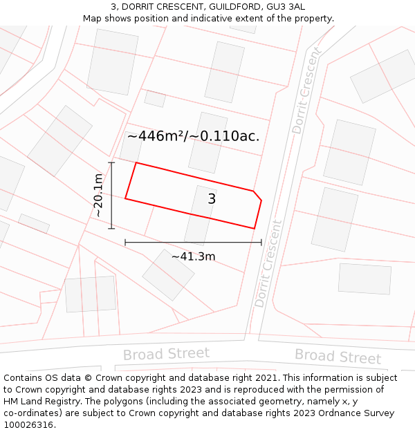 3, DORRIT CRESCENT, GUILDFORD, GU3 3AL: Plot and title map