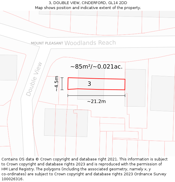 3, DOUBLE VIEW, CINDERFORD, GL14 2DD: Plot and title map