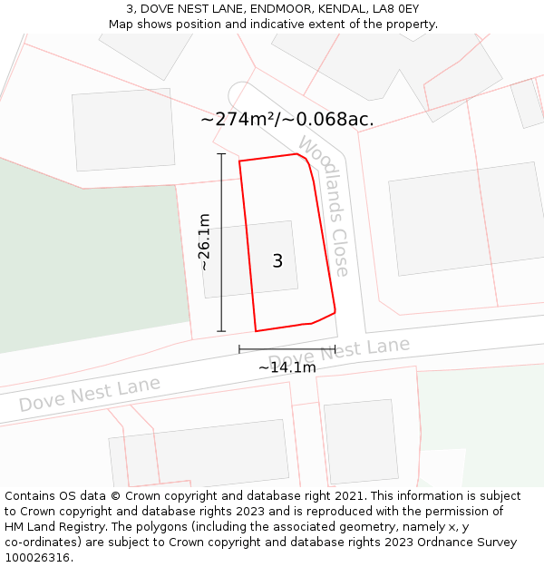 3, DOVE NEST LANE, ENDMOOR, KENDAL, LA8 0EY: Plot and title map