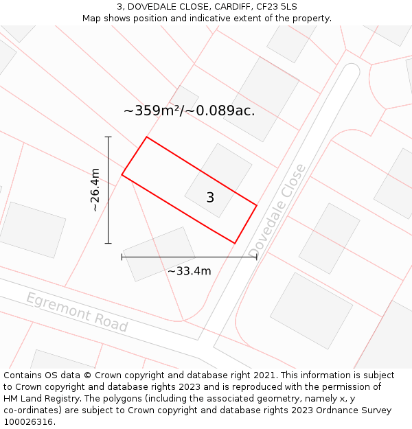 3, DOVEDALE CLOSE, CARDIFF, CF23 5LS: Plot and title map