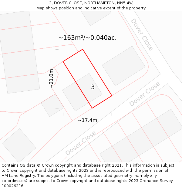 3, DOVER CLOSE, NORTHAMPTON, NN5 4WJ: Plot and title map