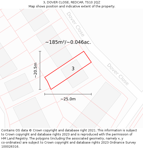 3, DOVER CLOSE, REDCAR, TS10 2QZ: Plot and title map