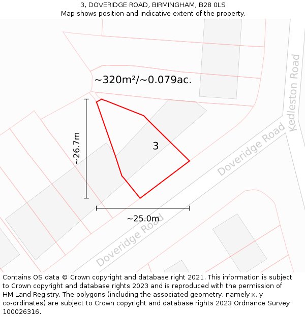 3, DOVERIDGE ROAD, BIRMINGHAM, B28 0LS: Plot and title map