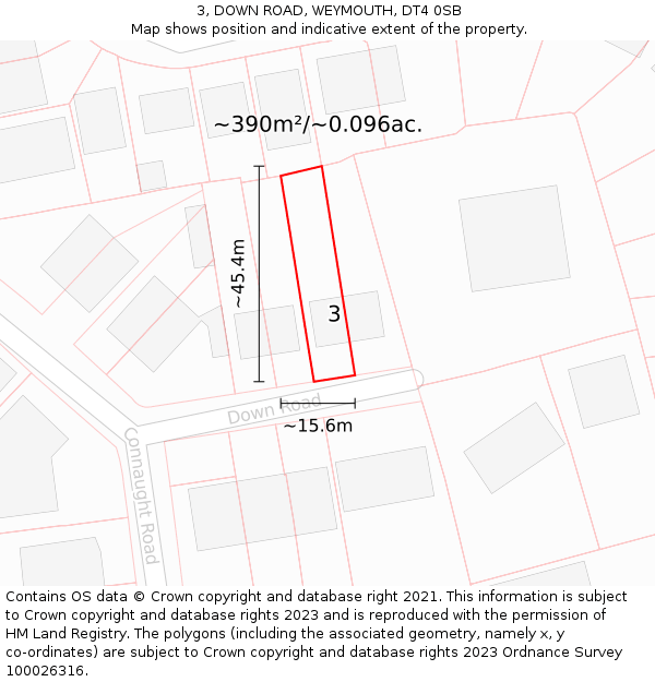 3, DOWN ROAD, WEYMOUTH, DT4 0SB: Plot and title map