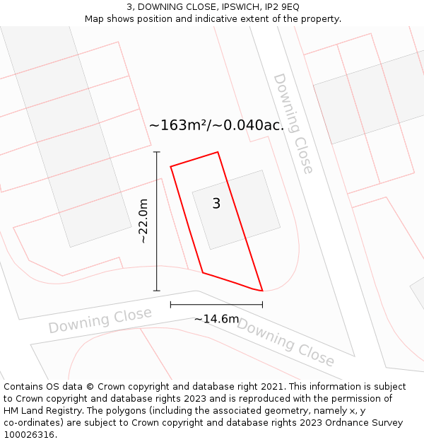 3, DOWNING CLOSE, IPSWICH, IP2 9EQ: Plot and title map