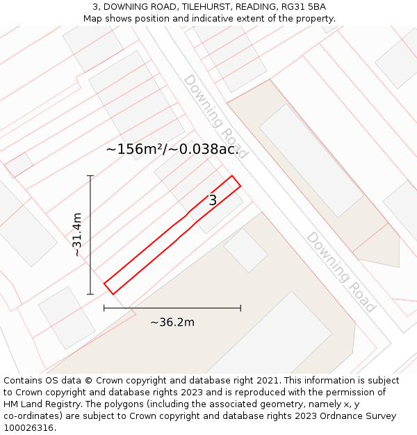 3, DOWNING ROAD, TILEHURST, READING, RG31 5BA: Plot and title map