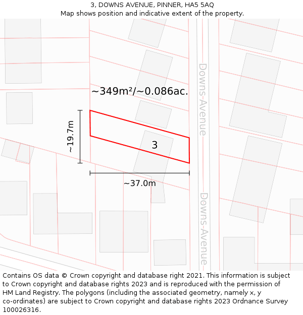 3, DOWNS AVENUE, PINNER, HA5 5AQ: Plot and title map
