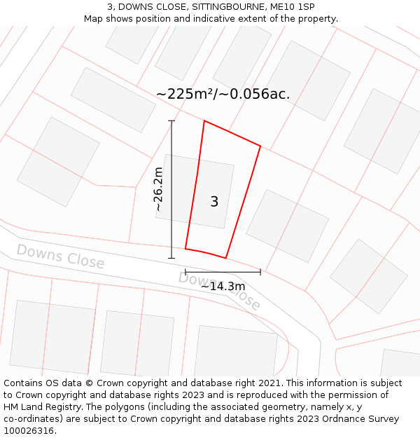 3, DOWNS CLOSE, SITTINGBOURNE, ME10 1SP: Plot and title map