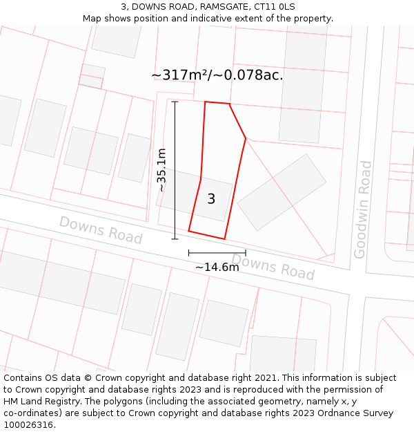 3, DOWNS ROAD, RAMSGATE, CT11 0LS: Plot and title map