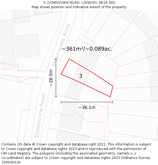 3, DOWNSVIEW ROAD, LONDON, SE19 3XD: Plot and title map